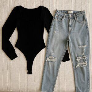 Abercrombie + Lulus Outfit Bundle —Jeans (28) + Sweetheart Bodysuit (M)